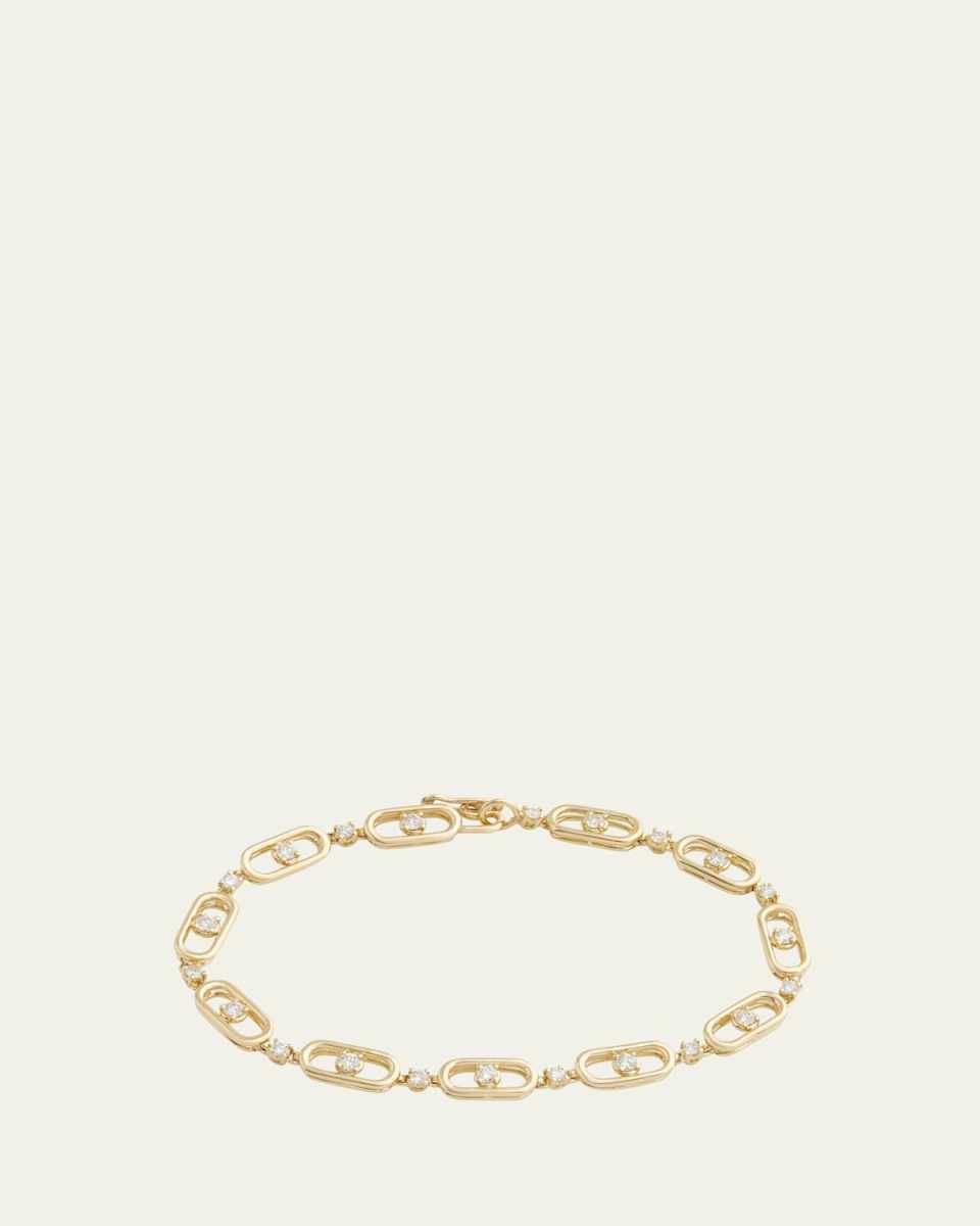 18K Yellow Gold Diamond Oval and Round Link Bracelet